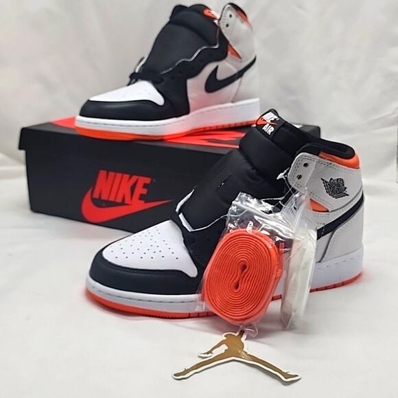 NIKE JORDAN AIR 1 RETRO HIGH OG GS ELECTRO ORANGE SNEAKERS 5Y 575441-180 NIB - Picture 3 of 16